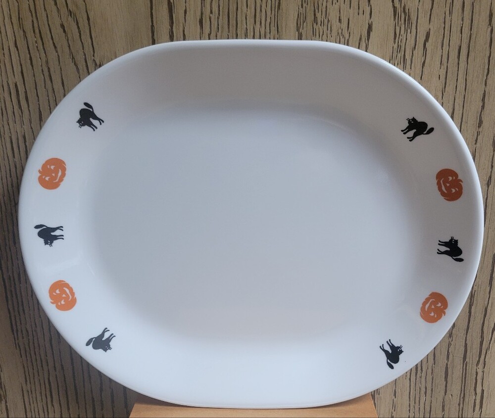 CORELLE Halloween Oval Platter Jack-o'-lantern Pumpkin Black Cat 12"x10" RETIRED